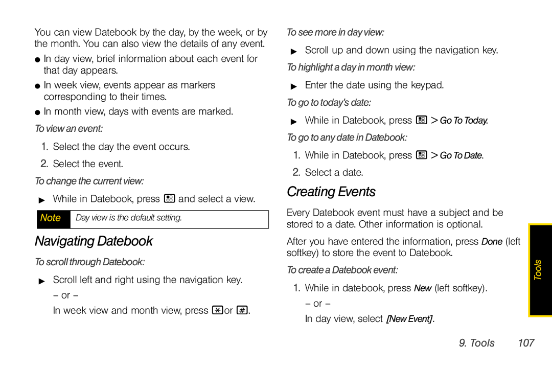 Motorola I856 manual Navigating Datebook, Creating Events 