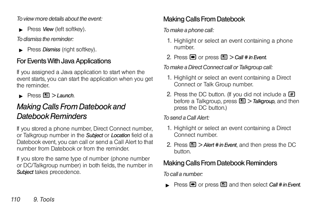 Motorola I856 Making Calls From Datebook and Datebook Reminders, ForEventsWithJavaApplications, MakingCallsFromDatebook 