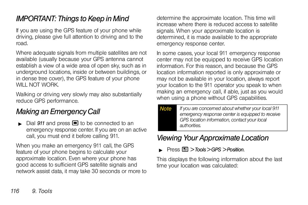 Motorola I856 manual Important Things to Keep in Mind, Making an Emergency Call, Viewing Your Approximate Location 