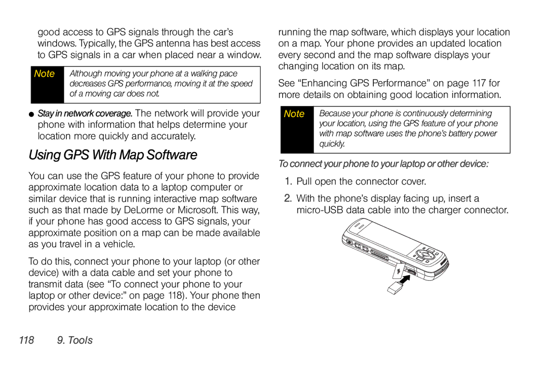 Motorola I856 Using GPS With Map Software, Toconnectyourphonetoyourlaptoporotherdevice, Pull open the connector cover 