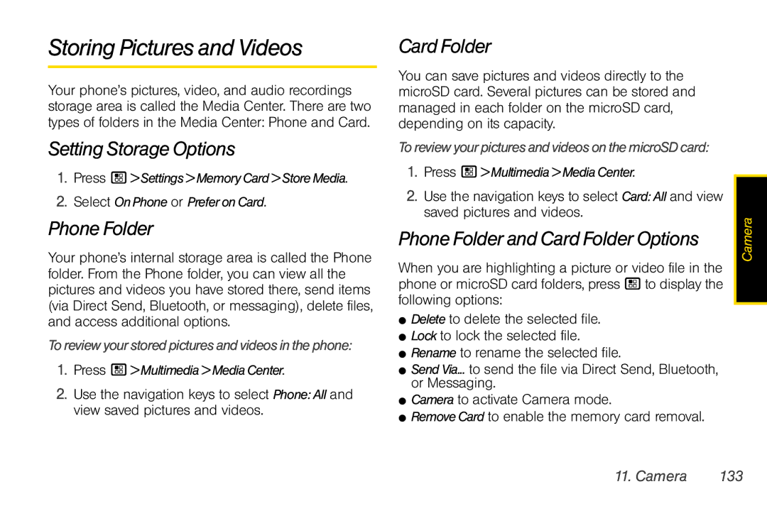 Motorola I856 manual Storing Pictures and Videos, Phone Folder and Card Folder Options 