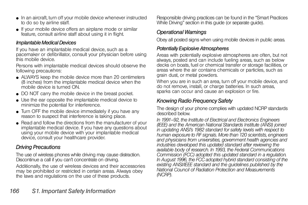 Motorola I856 manual Driving Precautions, Operational Warnings, Knowing Radio Frequency Safety 