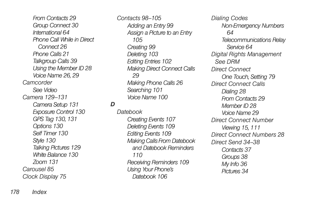 Motorola I856 manual Index 