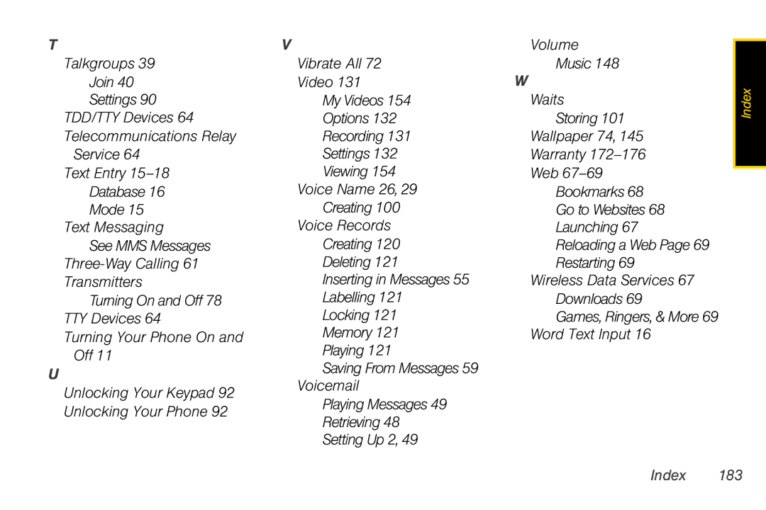 Motorola I856 manual Index 