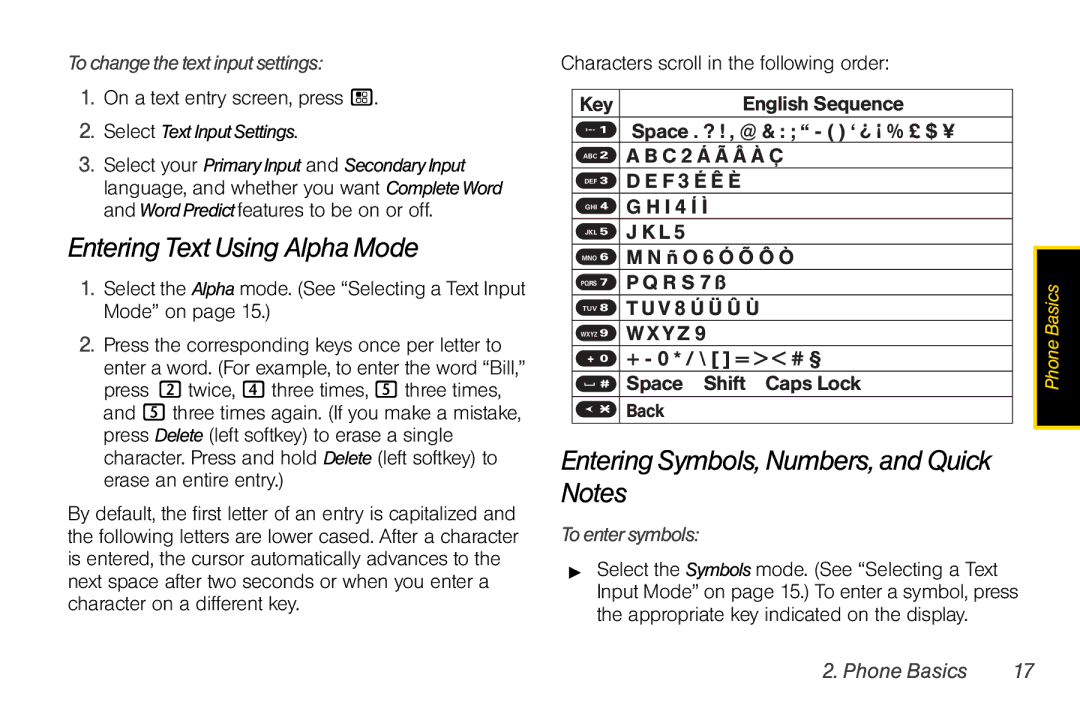 Motorola I856 Entering Text Using Alpha Mode, Entering Symbols, Numbers,and Quick Notes, Tochangethetextinputsettings 