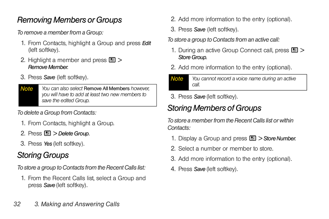 Motorola I856 manual Removing Members or Groups, Storing Groups, Storing Members of Groups 