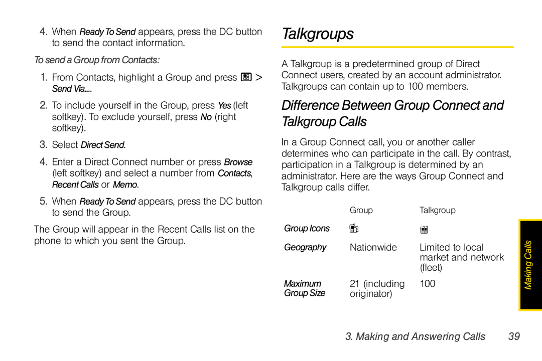 Motorola I856 manual Talkgroups, Difference Between Group Connect and Talkgroup Calls, TosendaGroupfromContacts 