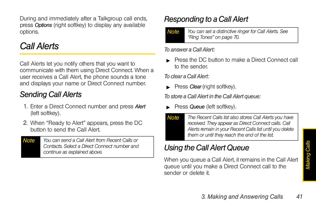 Motorola I856 manual Call Alerts, Sending CallAlerts, Responding to a Call Alert, Using the Call Alert Queue 