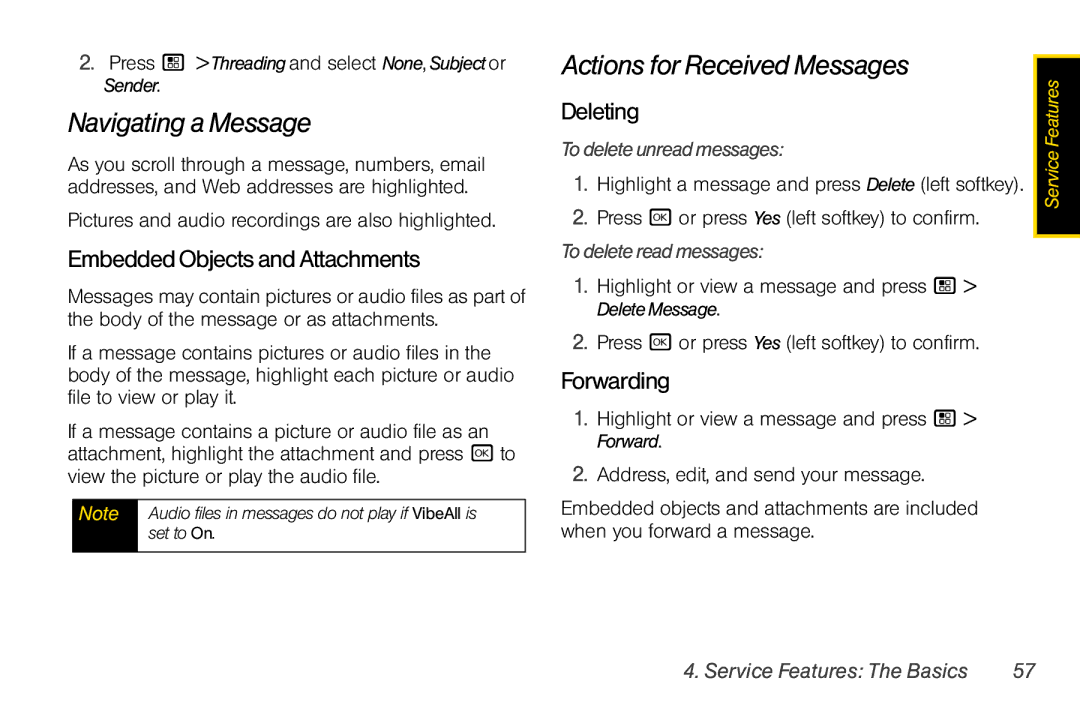 Motorola I856 manual Navigating a Message, EmbeddedObjectsandAttachments, Forwarding, Todeleteunreadmessages 