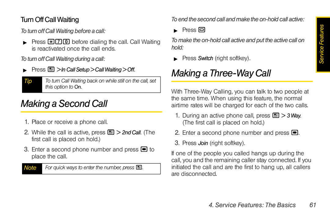 Motorola I856 manual Making a Second Call, TurnOffCallWaiting 