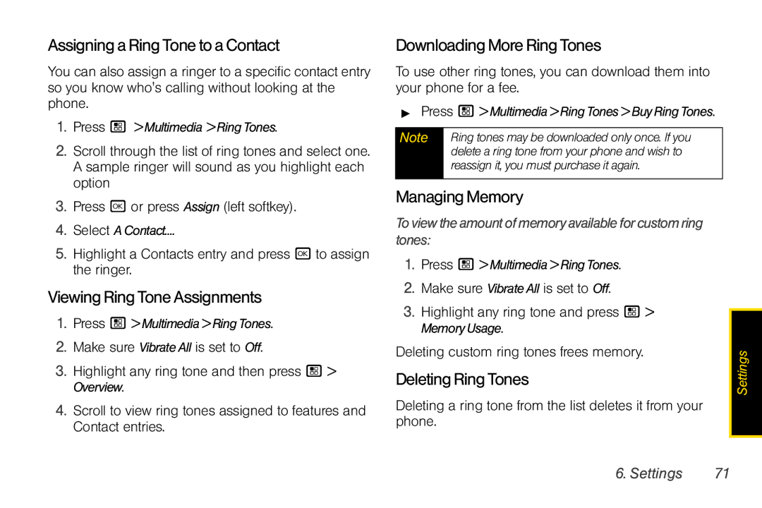 Motorola I856 manual AssigningaRingTonetoaContact, ViewingRingToneAssignments, DownloadingMoreRingTones, ManagingMemory 