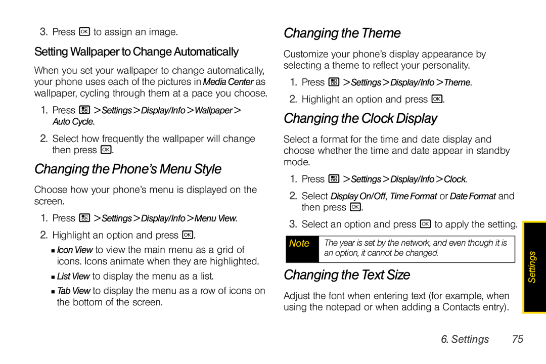 Motorola I856 Changing the Phone’s Menu Style, Changing the Theme, Changing the Clock Display, Changing the Text Size 