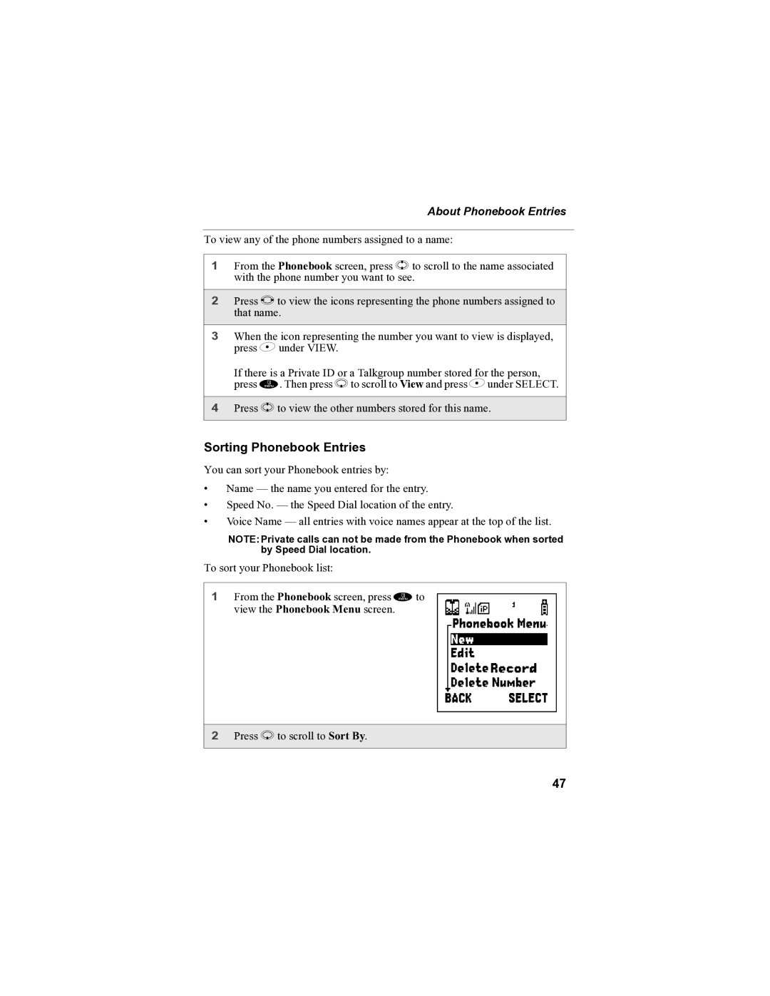 Motorola i85s manual Sorting Phonebook Entries, About Phonebook Entries 