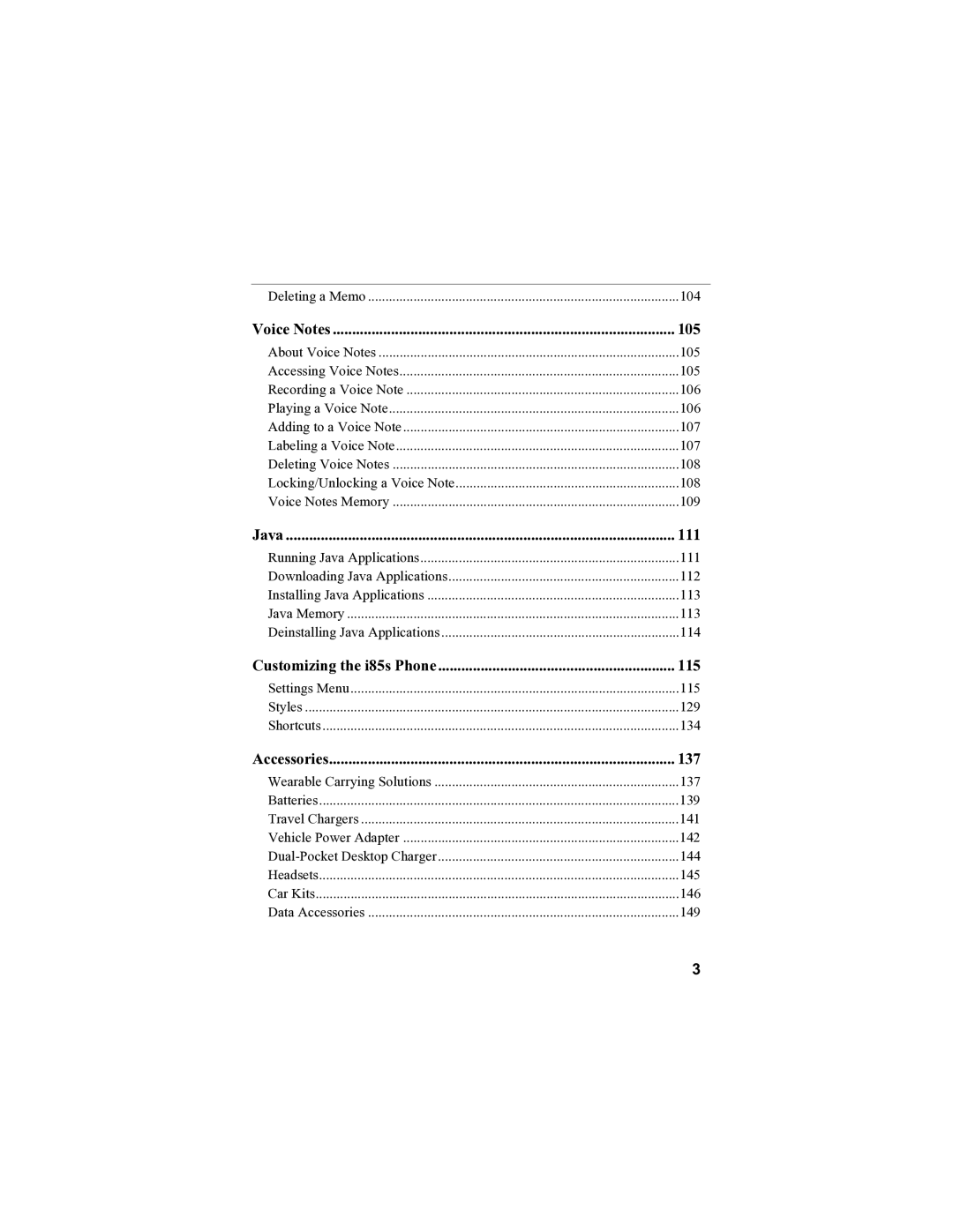 Motorola i85s manual 105, 111, 115, 137 