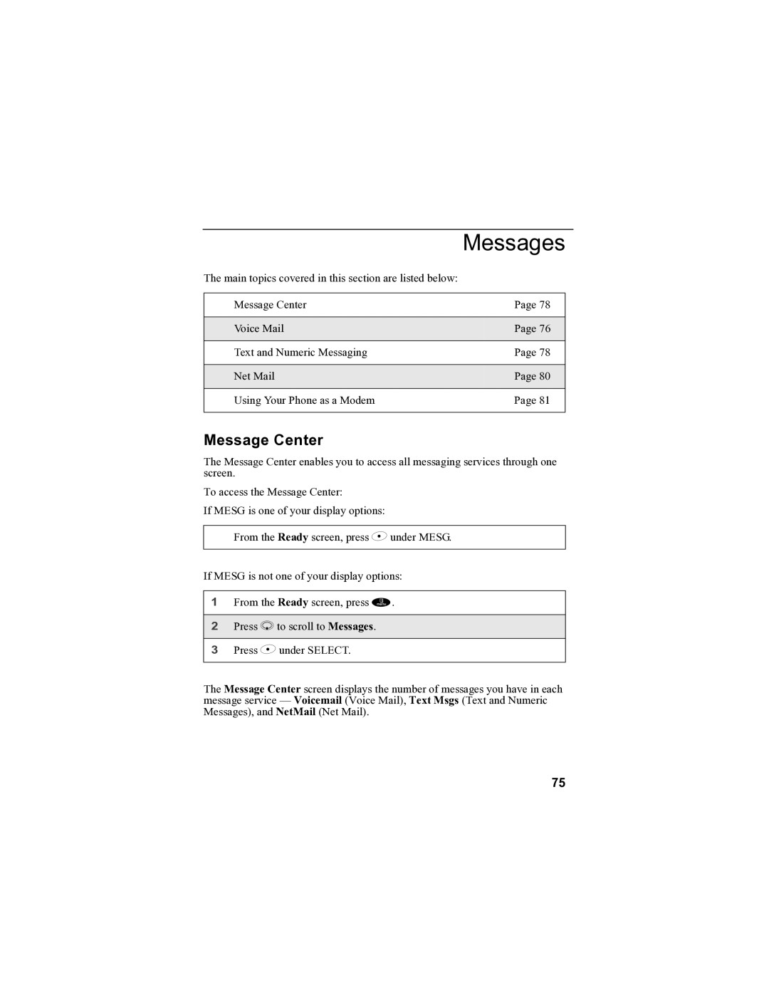 Motorola i85s manual Messages, Message Center 