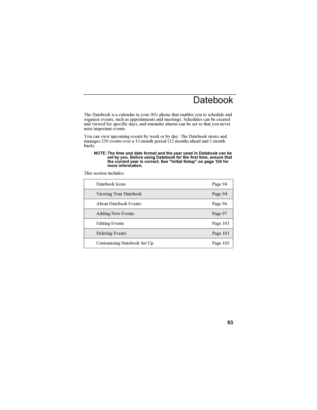 Motorola i85s manual Datebook 