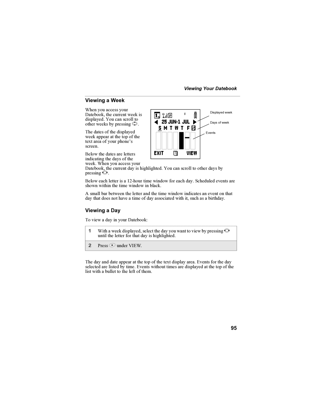 Motorola i85s manual Viewing a Week, Viewing a Day, Viewing Your Datebook 