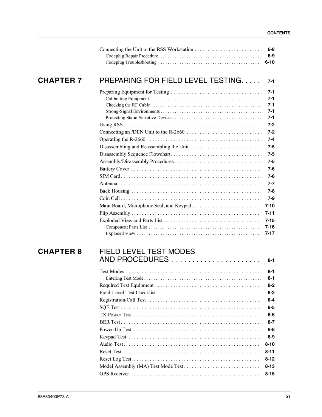 Motorola i860 manual Chapter Field Level Test Modes Procedures 