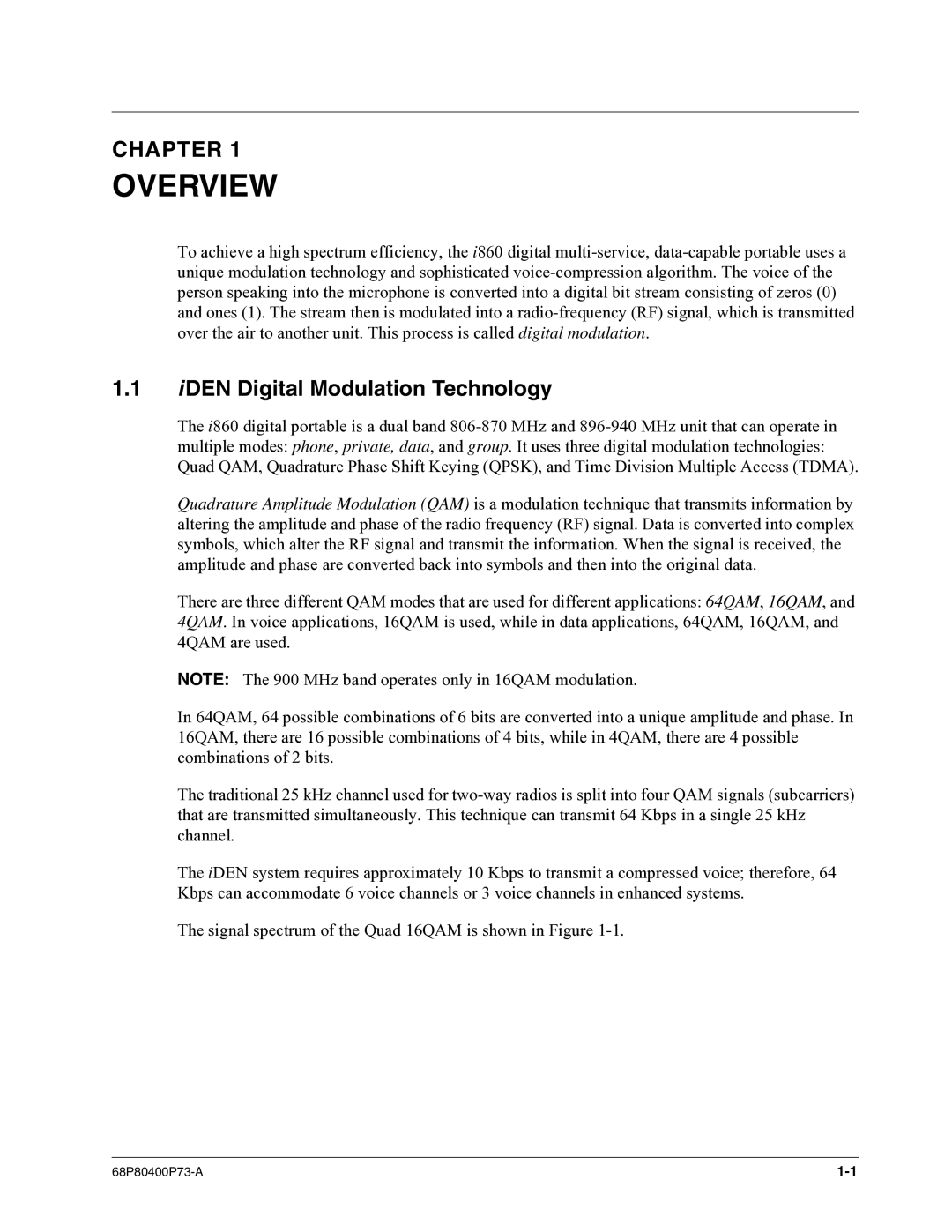 Motorola i860 manual Overview, DEN Digital Modulation Technology 