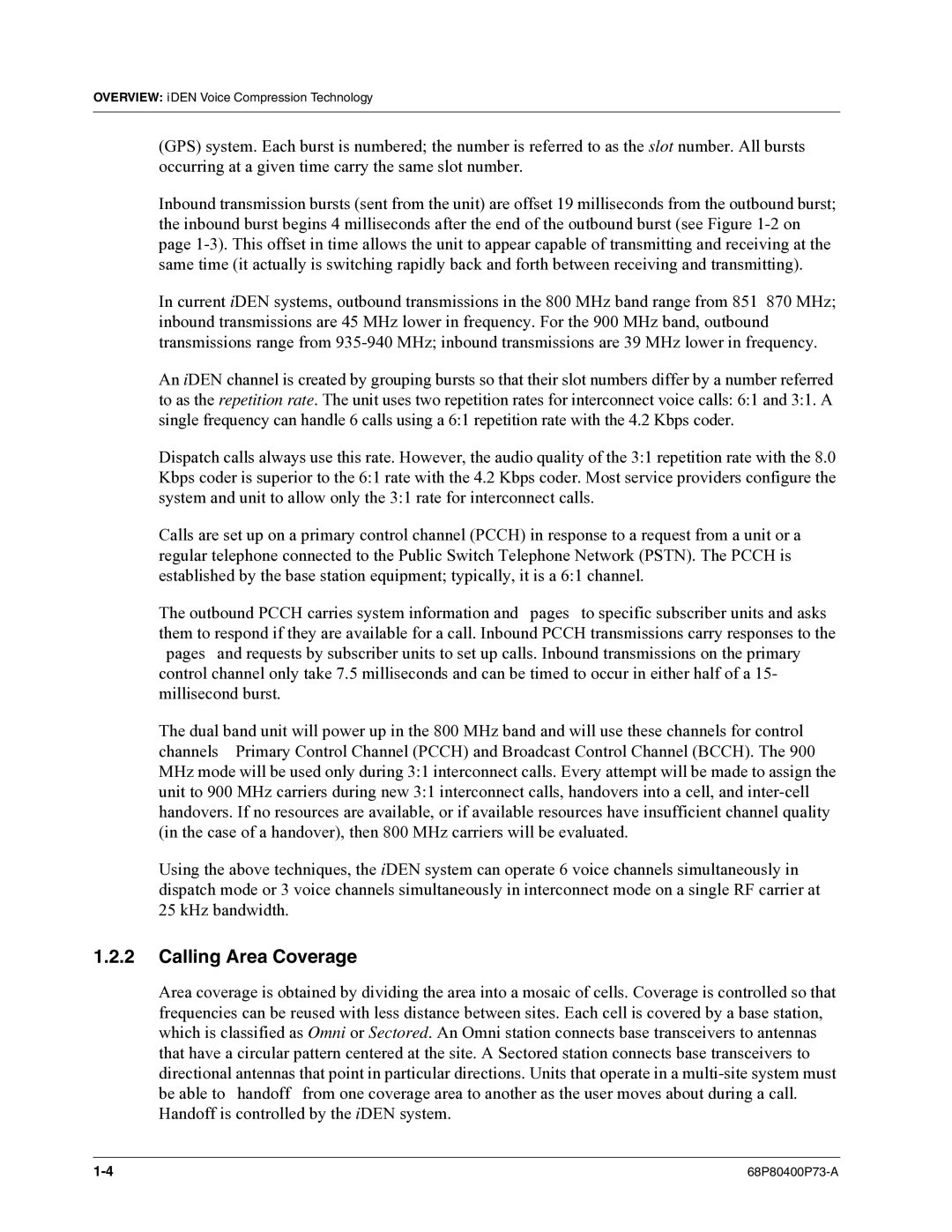 Motorola i860 manual Calling Area Coverage 