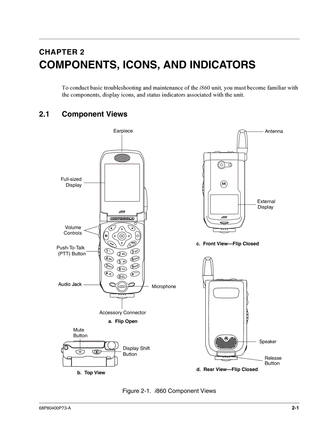 Motorola i860 manual COMPONENTS, ICONS, and Indicators, Component Views 