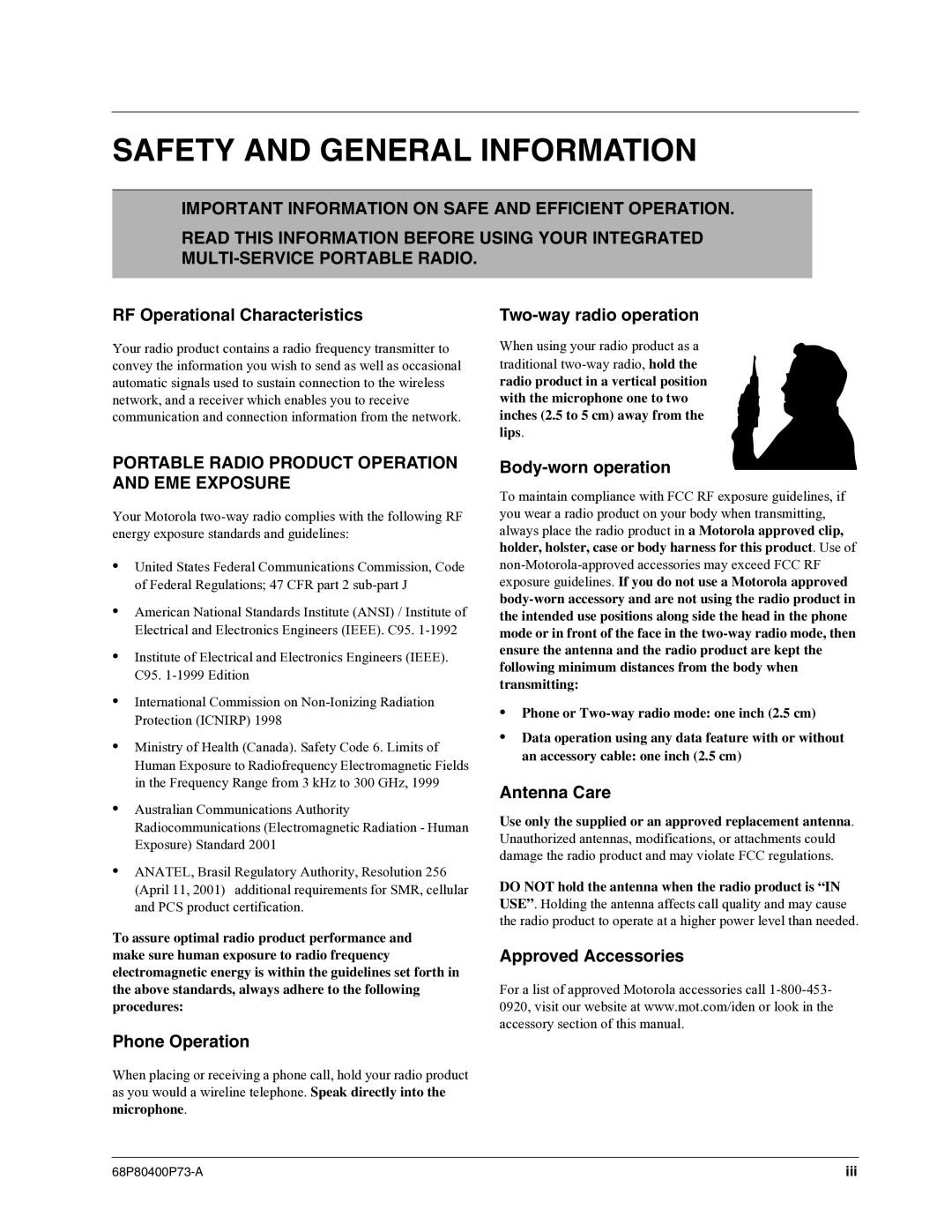 Motorola i860 manual Safety and General Information 