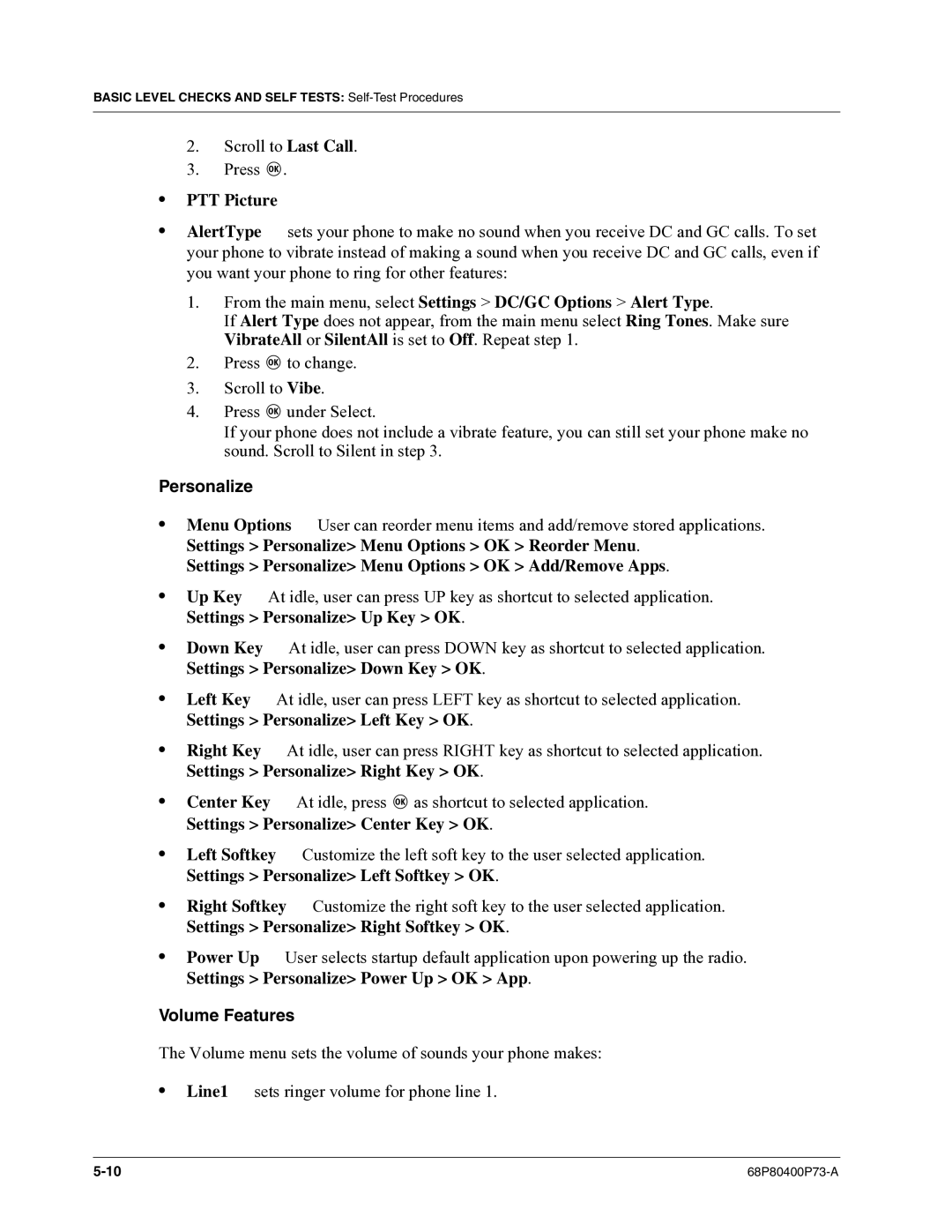 Motorola i860 manual Personalize, Volume Features 