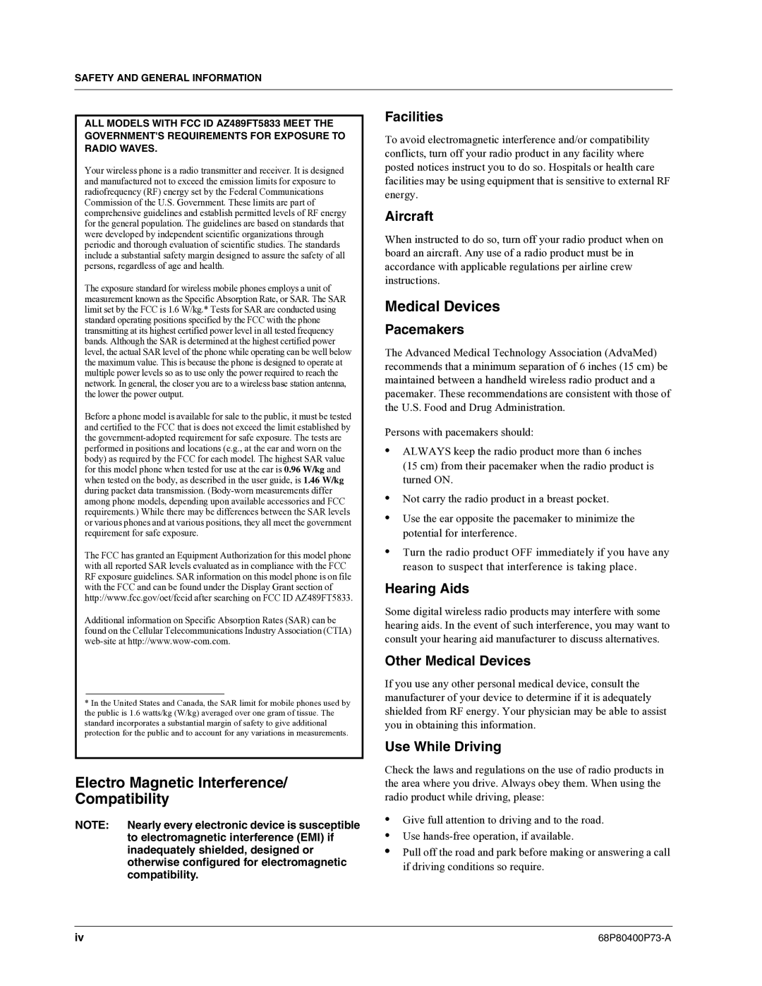 Motorola i860 manual Electro Magnetic Interference Compatibility, Medical Devices 