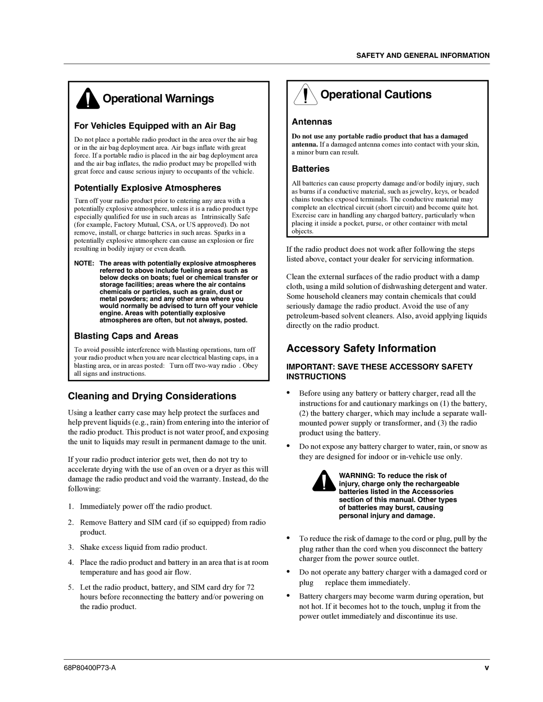 Motorola i860 manual Accessory Safety Information, Cleaning and Drying Considerations 