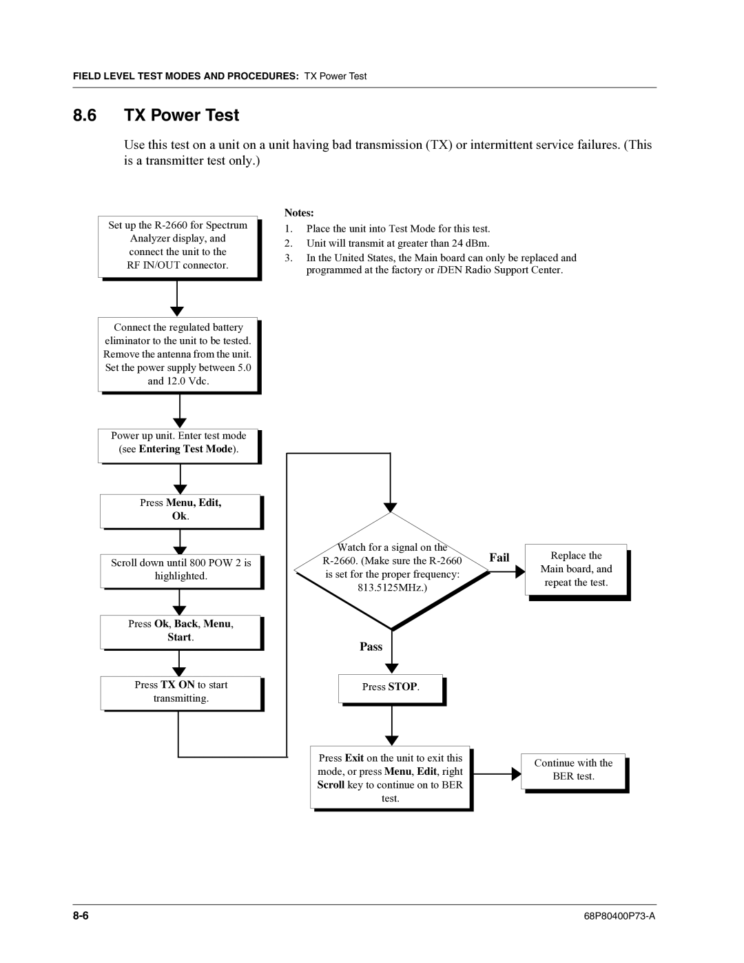 Motorola i860 manual TX Power Test, See Entering Test Mode Press Menu, Edit 