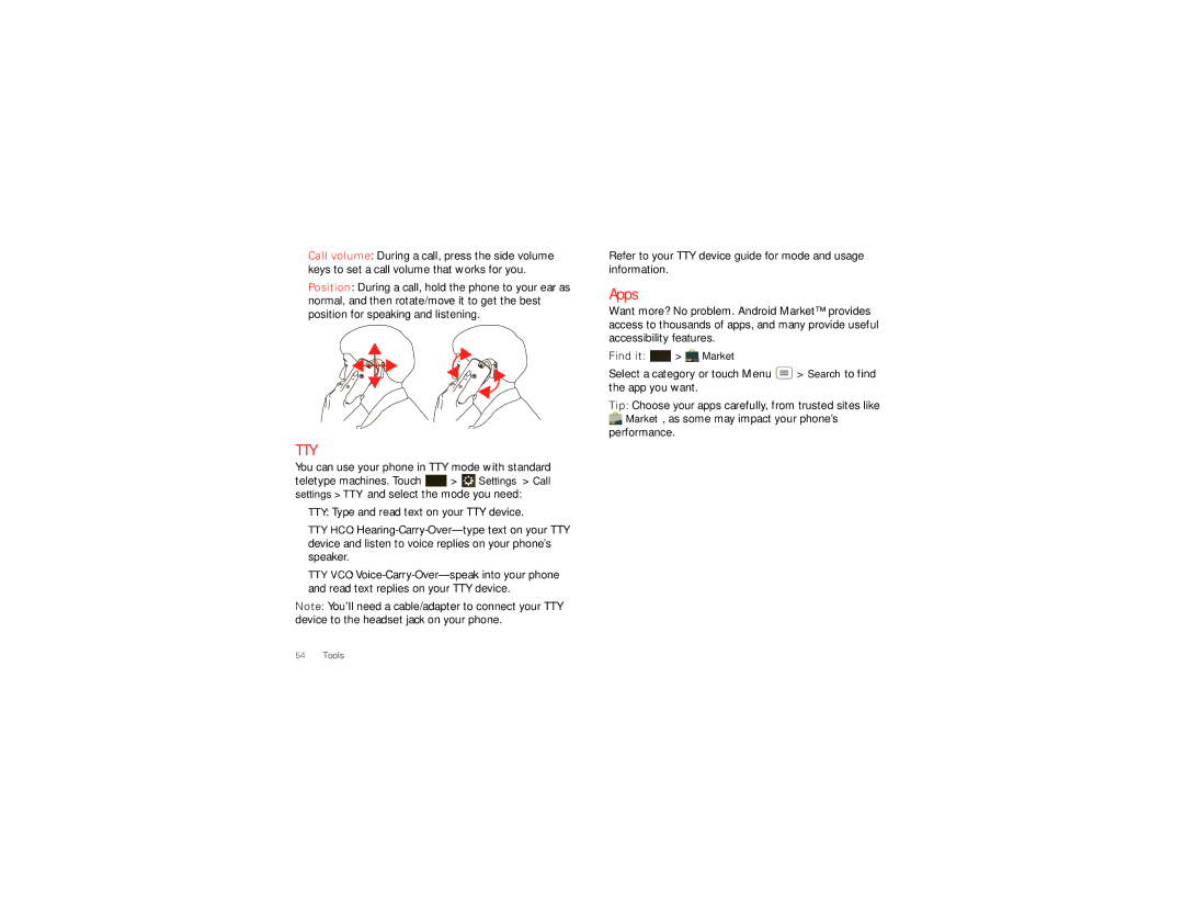 Motorola I867 manual Tty, Apps 