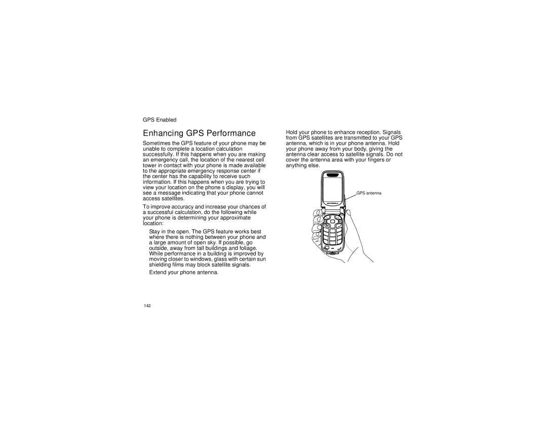 Motorola i870 manual Enhancing GPS Performance 