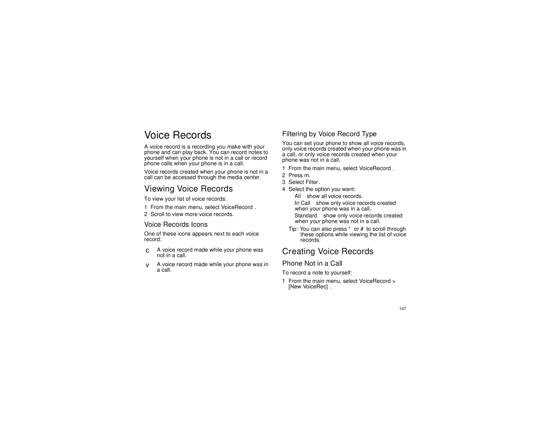 Motorola i870 manual Viewing Voice Records, Creating Voice Records 