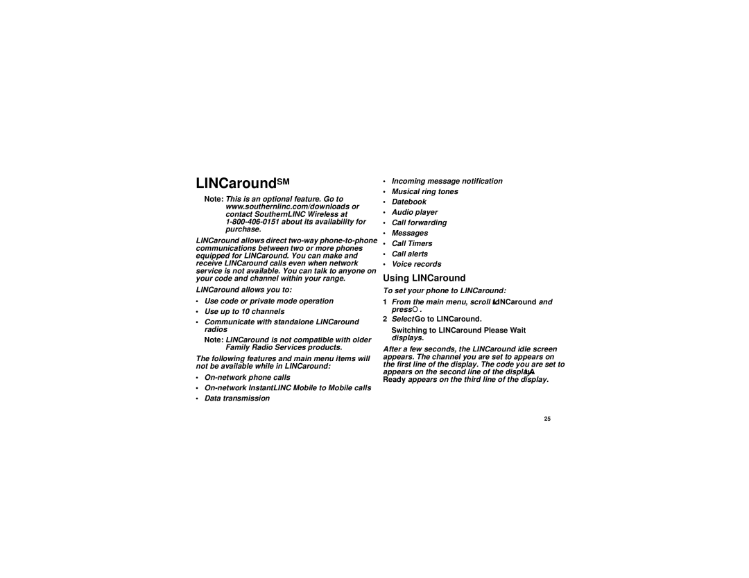 Motorola i870 manual LINCaroundSM, Using LINCaround 