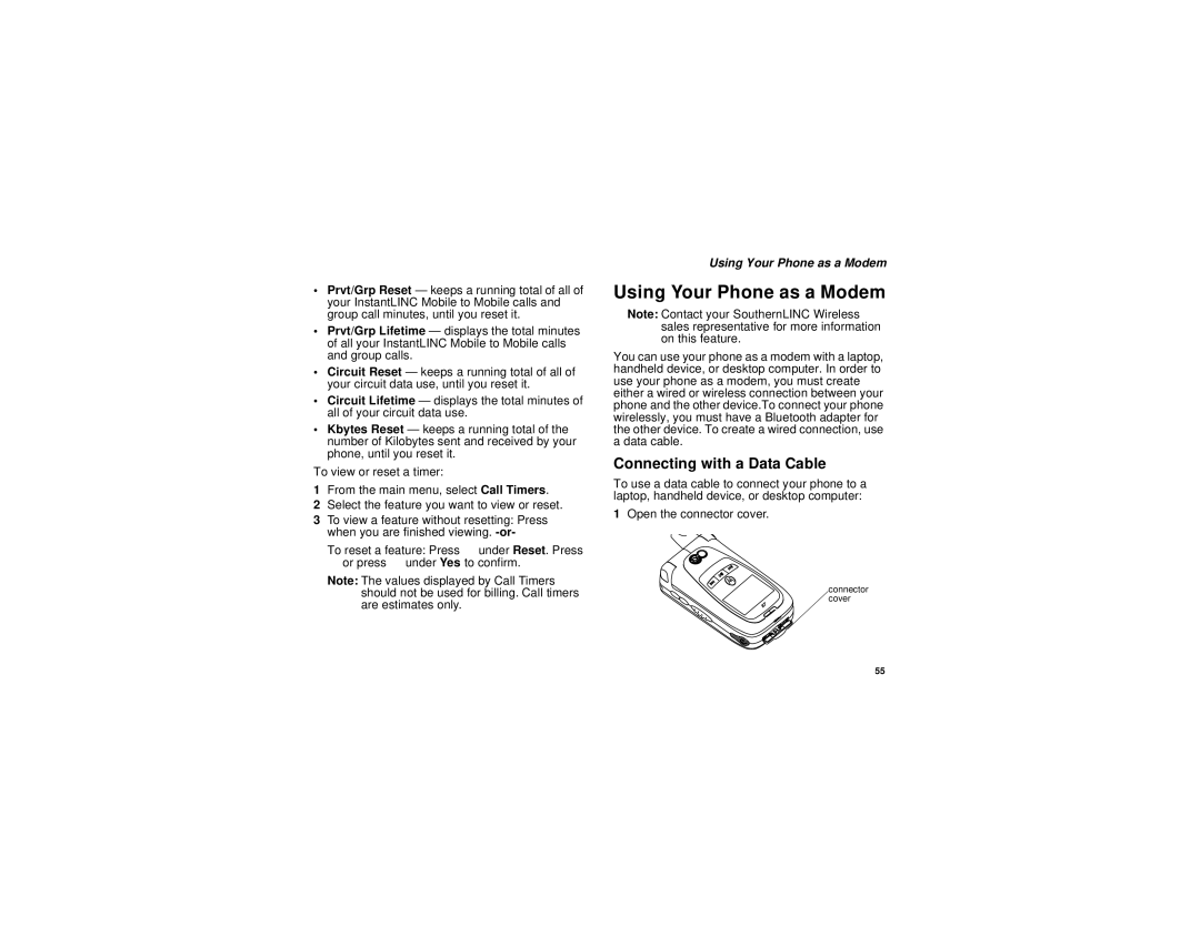 Motorola i870 manual Using Your Phone as a Modem, Connecting with a Data Cable 