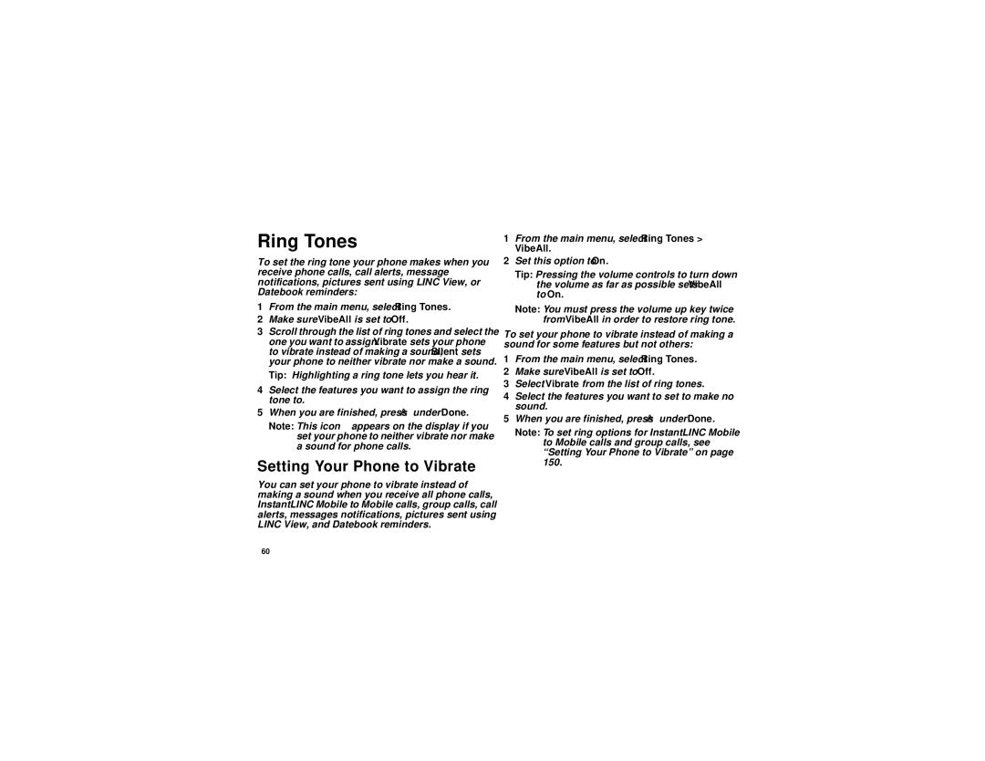 Motorola i870 manual Ring Tones, Setting Your Phone to Vibrate 