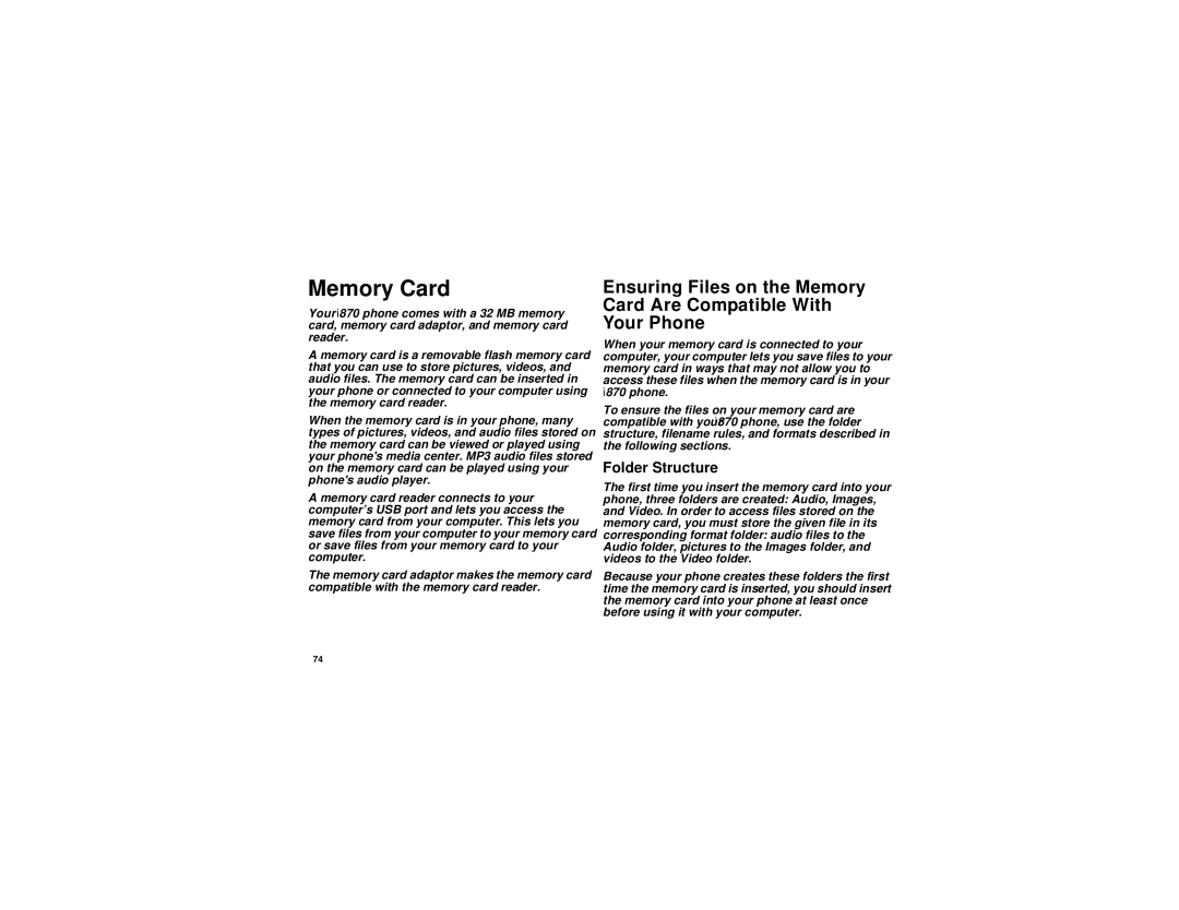 Motorola i870 manual Memory Card, Folder Structure 