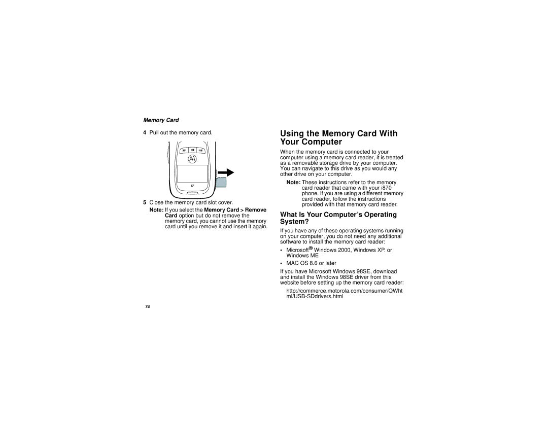 Motorola i870 manual Using the Memory Card With Your Computer, What Is Your Computer’s Operating System? 