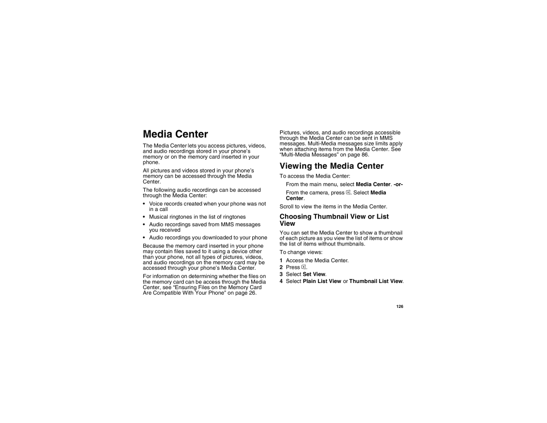 Motorola i875 manual Viewing the Media Center, Choosing Thumbnail View or List View 