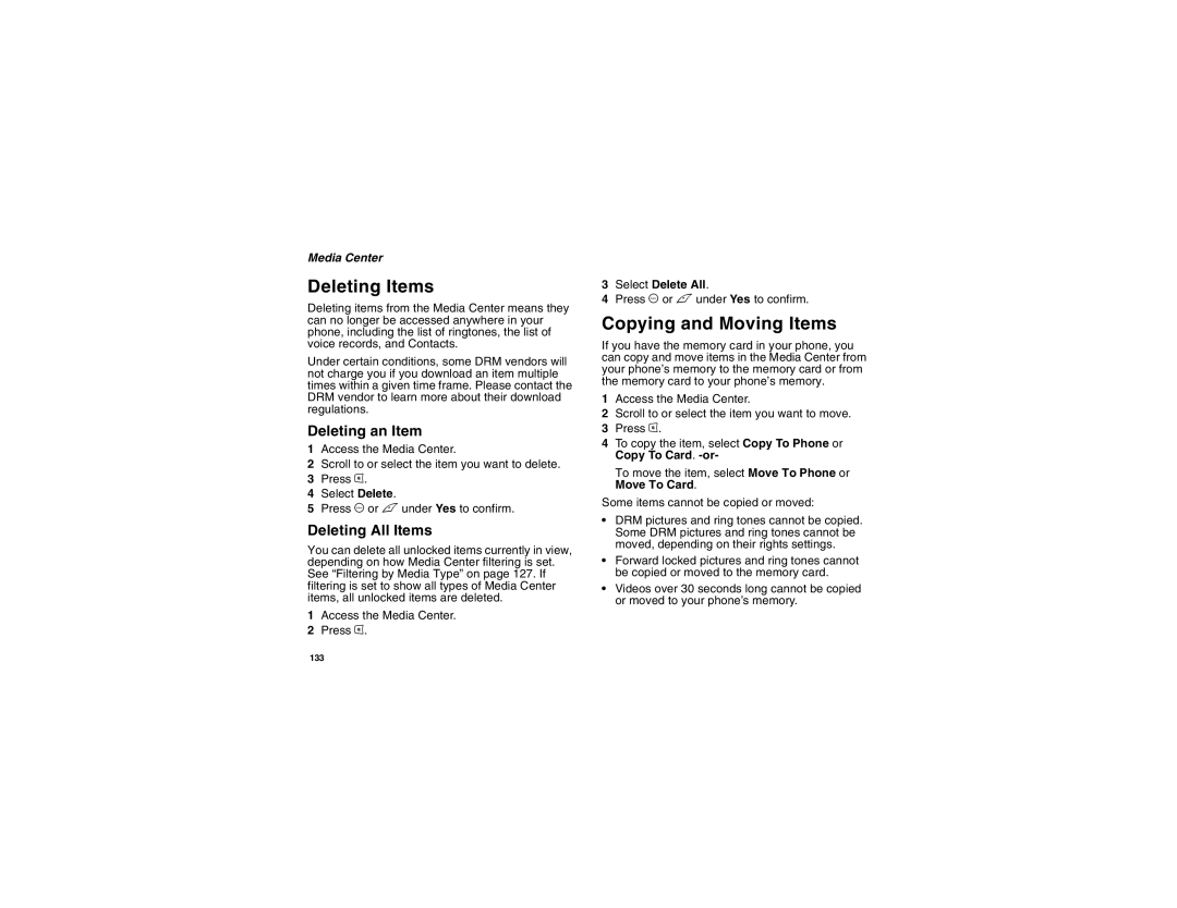 Motorola i875 manual Copying and Moving Items, Deleting an Item, Deleting All Items 