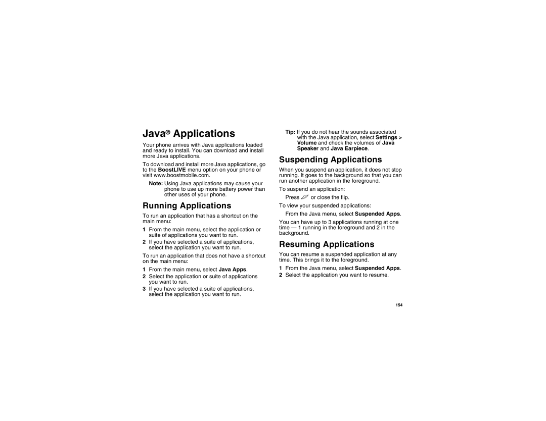 Motorola i875 manual Java Applications, Running Applications, Suspending Applications, Resuming Applications 