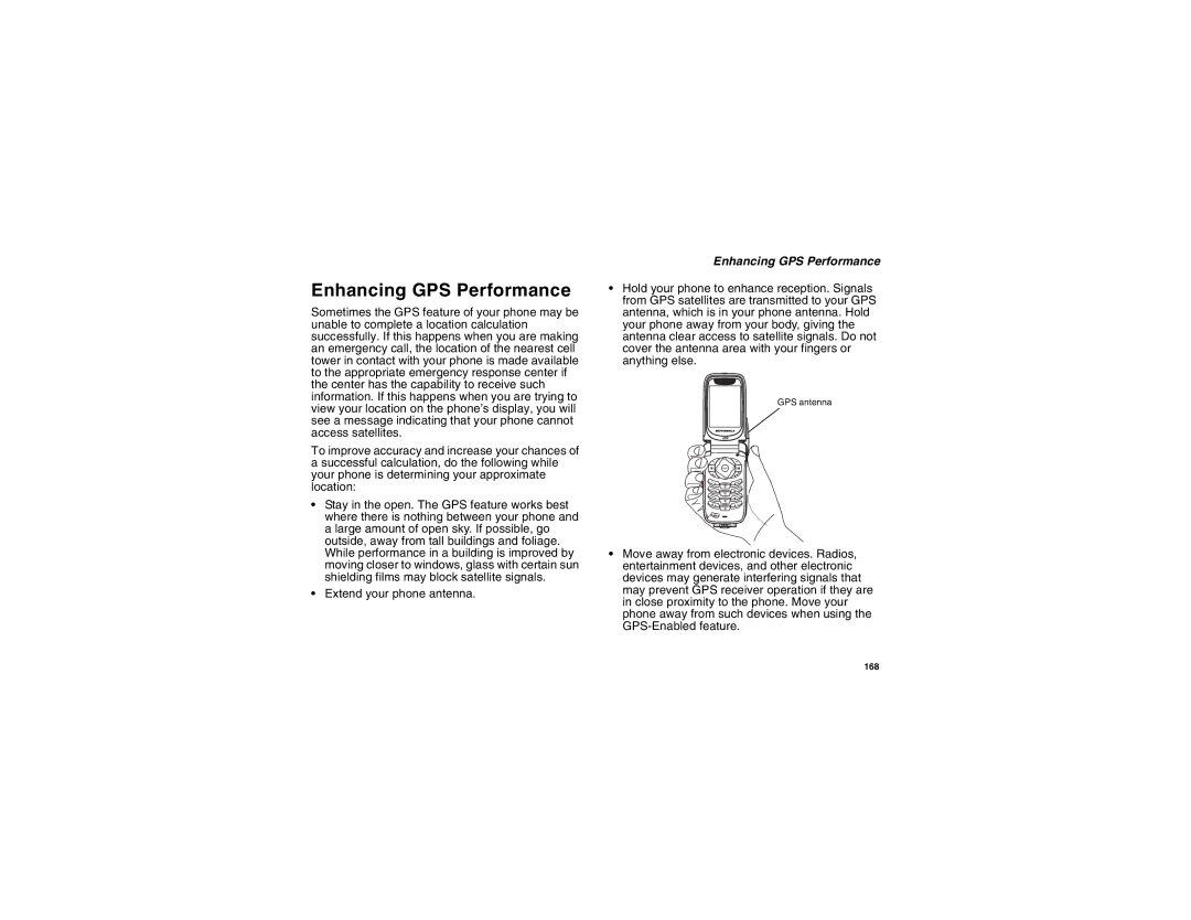 Motorola i875 manual Enhancing GPS Performance 