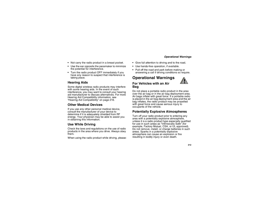 Motorola i875 manual Operational Warnings 