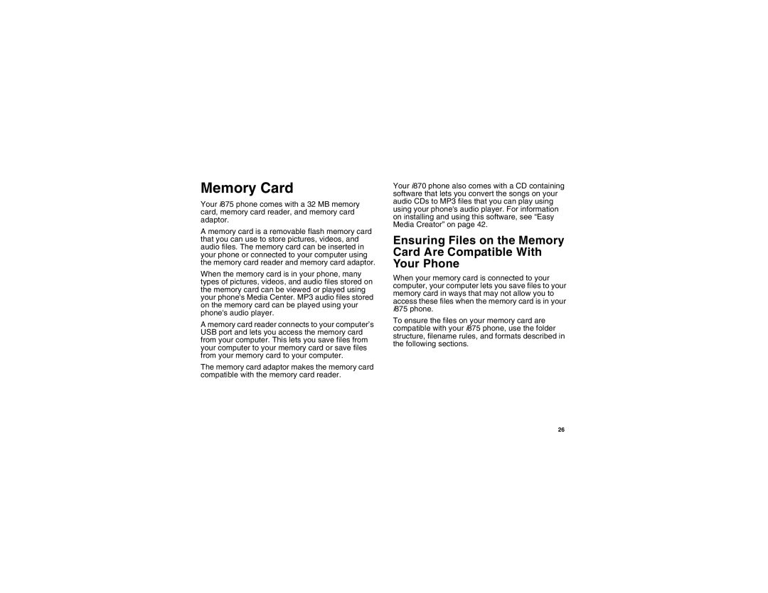 Motorola i875 manual Memory Card 