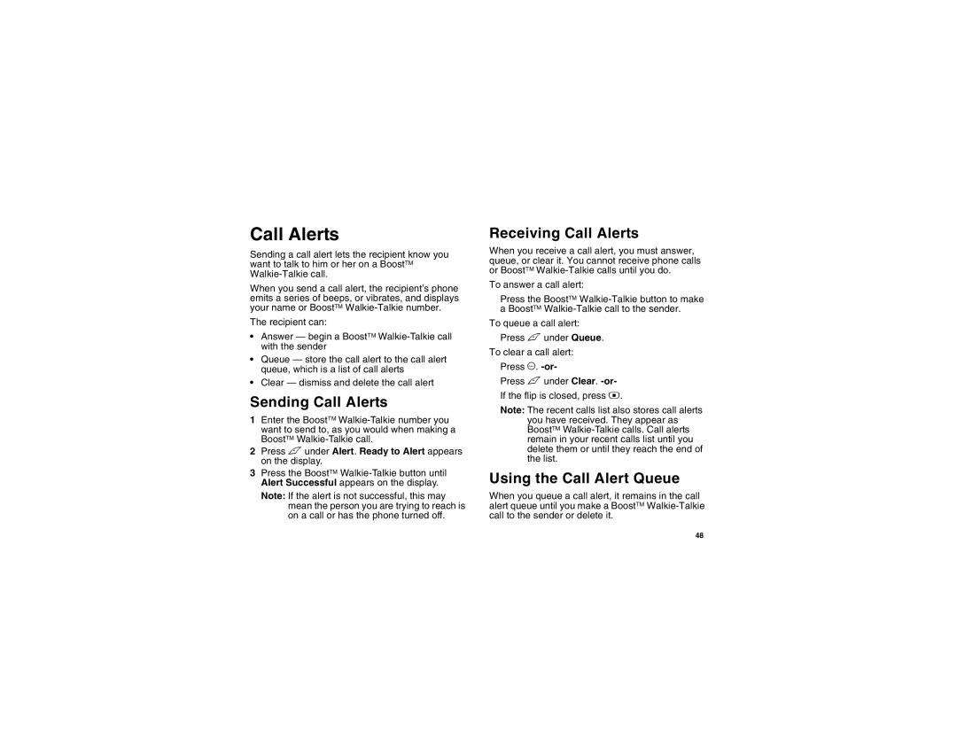 Motorola i875 manual Sending Call Alerts, Receiving Call Alerts, Using the Call Alert Queue 