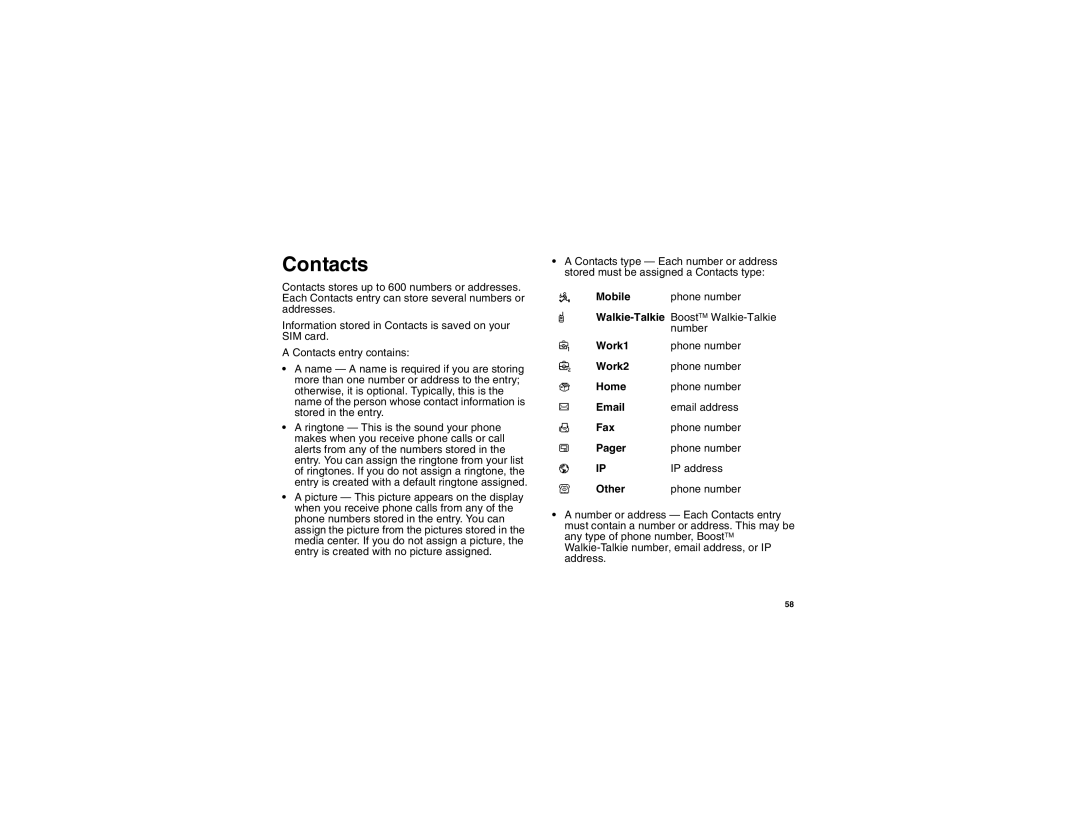 Motorola i875 manual Contacts 