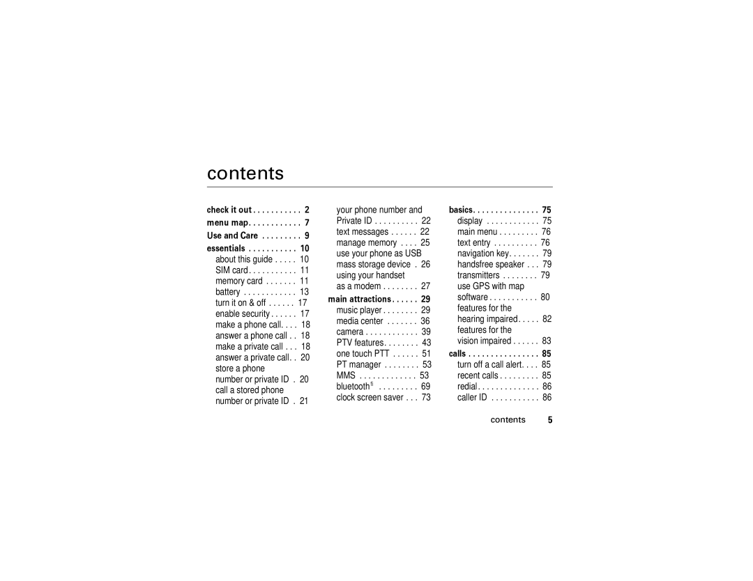 Motorola i876 manual Contents 