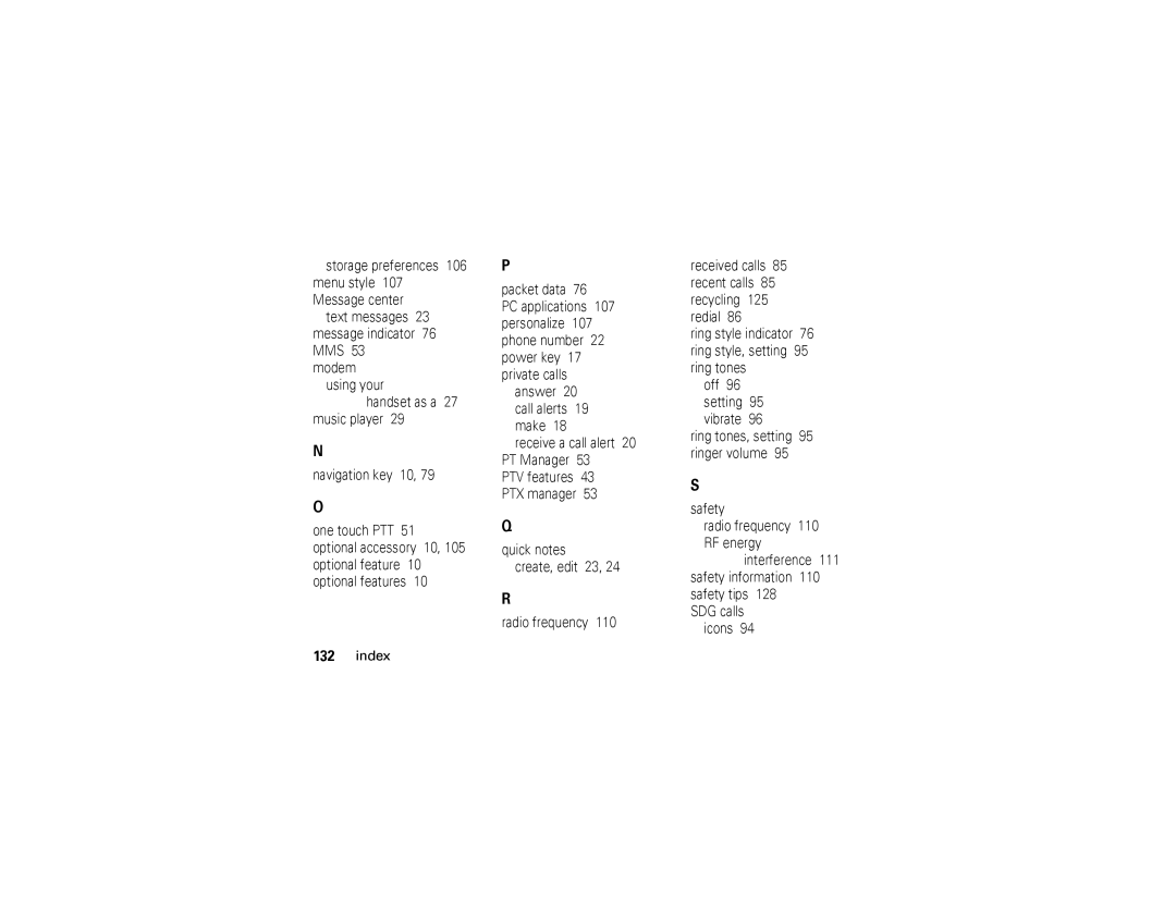 Motorola i876 manual Index 