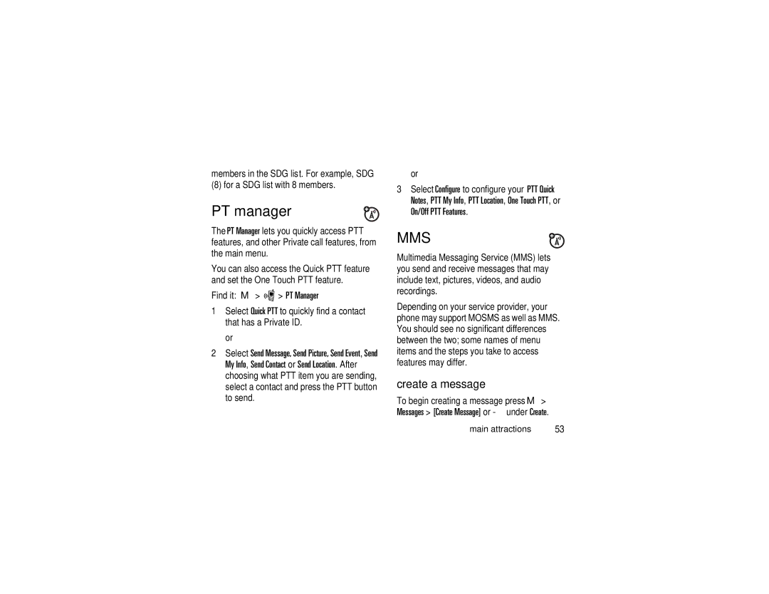 Motorola i876 manual PT manager, Create a message, Find it M p PT Manager 