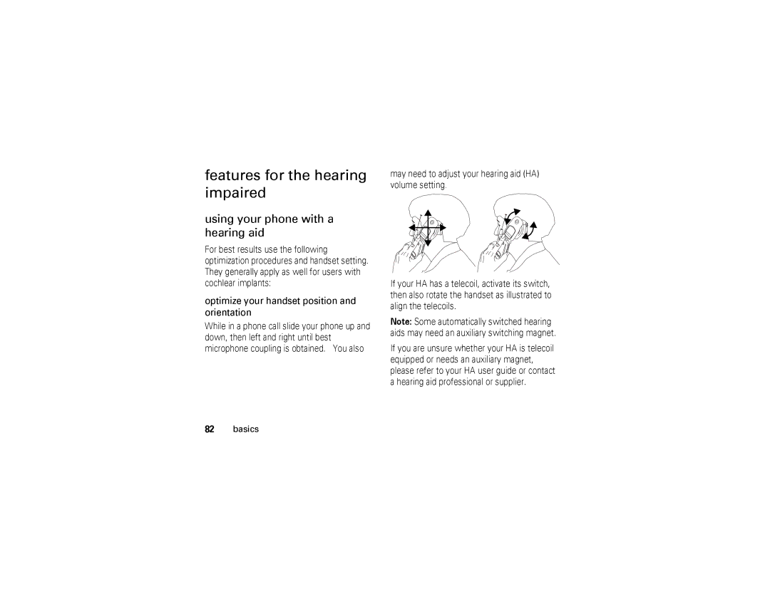 Motorola i876 manual Features for the hearing impaired, Using your phone with a hearing aid 